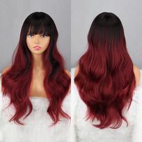 MERISIHAIR moteriškas ilgas natūralus banguotas perukas su kirpčiukais Ombre juodo raudono vyno spalvos banguotas ilgas sintetinio pluošto perukas moterims 20inches black