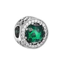 Authentic 925 Sterling Silver Green Crystals Radiant Hearts Charm Beads for Jewelry Making Fits Europe Charms Bracelet Necklace