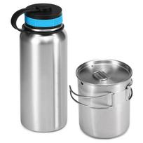 1000 ml nerūdijančio plieno vakuuminis izoliuotas vandens butelis su 700 ml vandens puodeliu, pakabinamas puodas laukui 1000ml bottle & 700ml cup