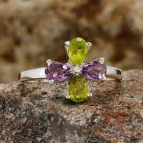 Ametisto ir peridoto brangakmenių žiedas 925 sterlingų sidabro kieto akmens madingi žiedai moterims, dovanos idėja, brangakmenių papuošalai 5,6 gms apytiksl. 5 brown
