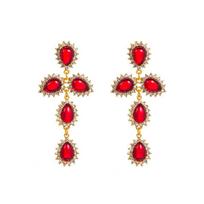 Women's Drop Earrings Vintage Cross Earrings Crystal Palace Luxury Premium Earrings OneSize raudona