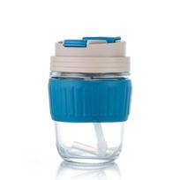 Glass Water Cup Portable Tea Cup Milk Coffee Gift Cup Drinks Cup With Lid And Straw Double Drinking Water Cup mėlyna