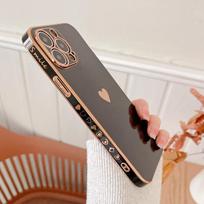 Dengtos dėklai iPhone 12 11 13 Pro Max, Galvanizuotas meilės širdelės dėklas iPhone 11 Pro Max 13 Mini Xr Xs Max X 8 7 Plus For iPhone 13Pro Max beige