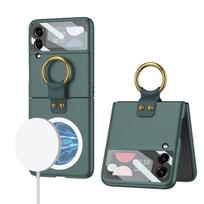 For Samsung Galaxy Z Flip 4 3 Magsafe Case Magnetic Wireless Charging Ultra Thin Matte Ring Holder Bracket Shockproof Hard Cover For Galaxy Z Filp 3 tamsiai žalia spalva