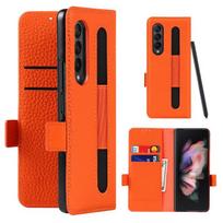Odinis piniginės rašiklio dėklas, skirtas Samsung Galaxy Z Fold 3 dangtelis kortelių lizdams, atverčiamas stovas S rašiklio laikiklio dėklas, skirtas Z sulankstyti 3 5 g For Galaxy Z Fold 3 oranžinė