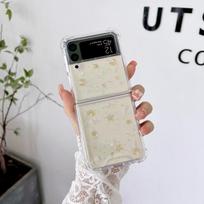 Skirtas Samsung Z Flip 3 dėklui Moon Star Sequin skaidrus sulankstomas telefono dėklas, skirtas Galaxy Z Flip 4 Zflip3 5g smūgiams atsparus kietas kompiuterio galinis dangtelis For Z Flip 3 skaidri
