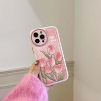 Tulpių Gėlė 3d Reljefas Oda Mielas Rožinis Silikoninis Minkštas Telefono Dėklas iPhone 11 12 13 Promax 14 Plus Pro Max Animacinis Galinis Dangtelis For iphone 13pro beige