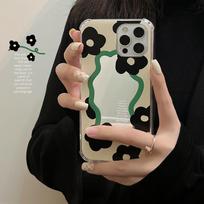 Mirror Makeup Flower Phone Case For Iphone 11 12 13 Pro Max Mini X Xs Xr 7 8 Plus Personality Stripe Tpu Shockproof Phone Case For iPhone 13Mini beige