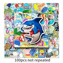 100 non repeating marine biological stickers, laptop luggage, scooter, car decoration stickers blue