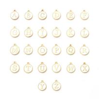 26 vnt AZ raidė 10 vnt 0-9 numeris 12 mm lydinio emalio pakabukų karoliukai, skirti pasidaryk pats papuošalams 12mm 26pcs balta