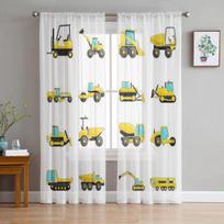 Excavator Car Vehicle Road Sign Sheer Voile Curtain For Living Room Bedroom Kitchen Modern Tulle Window Treatment Home Decor 1 PCS W100XH250cm