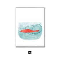Nordic Poster Cat Fish Cartoon Animal Print Wall Art Canvas Painting Modern Minimalist Wall Pictures for Living Room Home Decor 21x30cm No Frame