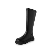 Krazing Pot Cow Leather 2024 Autumn Winter Shoes Round Toe Med Heels Zipper Riding Stovepipe Women Thigh High Boots 34 juoda