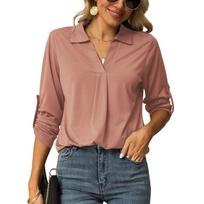 Blusas rudens marškinėliai Moteriški marškinėliai Madingi V formos iškirpte ilgomis rankovėmis laisvalaikio marškinėliai Moteriški laisvi viršutiniai drabužiai Moteriški drabužiai Elegantiški 27979 M oriono spalva
