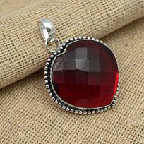 Red Garnet Gemstone Pendant 925 Sterling Silver Handmade Jewelry Women Dainty Gift 1.88 Inches raudona