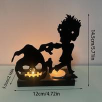 Iron Art Hollow Out Pumpkin Candlestick Pumpkin Lamp Skeleton Candlestick Stand beige