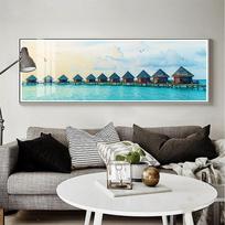 Peizažo kotedžas Maldyvai Medinis tiltas Valtis Drobės tapyba Nordic plakatai ir spaudiniai Sienos meno paveikslai Namų dekoras Be rėmo 20*40cm white