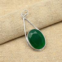 Green Onyx Gemstone 925 Solid Silver Handmade Oval Shaped Pendant Jewelry 2.16 Inches žalia