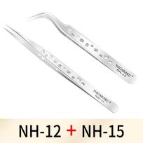 Naujas makiažo blakstienos 2vnt rinkinys N-01 N-02 blakstienų pincetas NH-12 NH-15 Accurate Lashes ST-12 ST-15 pincet nerūdijantis NH-12 NH-15 white