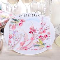 Vienkartinė vakarėlio servetėlė, dvisluoksnė 20 vienetų / slyvų žiedų ir paukščių raštas 20Pcs white