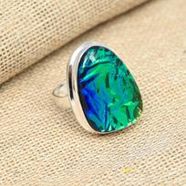 Blue Australian Triplet Opal Gemstone 925 Sterling Silver Handmade Fancy Ring Jewelry 4 mėlyna