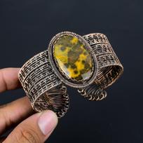 Ocean Jasper Gemstone Pure Copper Wire Wrapped Handmade Cuff/ Bangle Jewelry Adjustable For Her Adjustable geltona