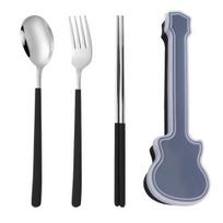 3Pcs/Set Portable Cutlery Set Guitar-shaped Box Food Grade Polished Utensils 304 Stainless Steel Heavy Duty F gray