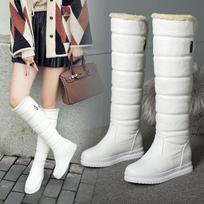 Women Winter Boots Sexy Knee High Thigh Boots Slip On Round Toe Lady Shoes Snow Boots 42 rožinė