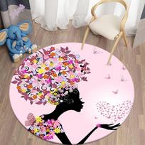 Butterfly Fairy apvalūs kilimai svetainės kilimėliams Minkštas flanelinis grindų ploto kilimėlis Miegamojo kiliminis kilimėlis vaikams Virtuvės kilimėlis 60cm x 60cm pink