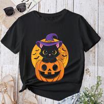 Helovino miela ragana juoda katė ragana kepurė Moliūgas vaikams Mergaitėms marškinėliai apvaliu kaklu Kasdieniai vasaros marškinėliai Gatvės marškinėliai 4XL white