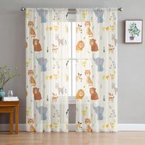 Animal Tiger Lion Elephant Penguin Window Tulle Curtains for Living Room Bedroom Hotel Luxury Decoration Sheer 135W x 114H(cm)
