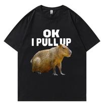 Gerai Aš Atvažiuoju Kapibara Grafinis Spaudinys Marškinėliai Unisex Mados Atsitiktiniai Laisvi Oversize Marškinėliai Grynos Medvilnės Gotikiniai Marškinėliai Streetwear L