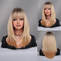 Naujas moteriškas perukas Ilgi šviesūs plaukai Ilgų tiesių plaukų perukas Pilnas galvos apdangalas Grožio dekoracija Formos keitimas Cosplay 50cm 20.47 Inch auksas