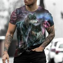 Animal T Shirt For Men Wolf 3d Print Street Short Sleeved Tees Casual Men's T-Shirts Fashion Oversized Tops Vintage Clothing 5XL gray