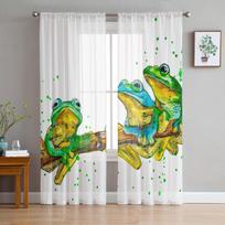 Frog Hand -Painted Watercolor Modern Tulle Curtains For Living Room Bedroom Home Kitchen Window Sheer Curtains 135W x 114H(cm)