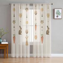 Velykų zuikio kiaušiniai Ridikėlis Tiulis Užuolaidos svetainei Miegamojo Voile Permatomos užuolaidos Langai Namų dekoro užuolaidos 135W x 114H(cm)