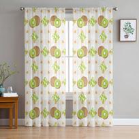 Fruit Kiwi Plaid Sheer Curtains For Living Room Bedroom Kids Room Tulle Window Treatment Drapes 135W x 114H(cm)