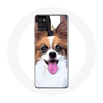Coque Samsung Galaxy A21S Épagneul nain continental papillon Chiot Blanc et marron