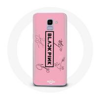 Coque pour Samsung Galaxy A6 2018 Blackpink Signature Members Born Pink Logo Noir Fond Rose