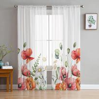 Pavasario augalas Daisy Eukaliptas Aguonos Gėlė Miegamojo skaidrios Permatomos Užuolaidos Šventės Papuošimas Langas Voile Tiulis Užuolaidos 135W x 114H(cm) white