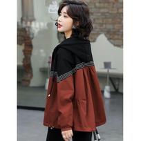 Casual Women's Loose-fitting Hooded Windbreaker Coat with Splicing for Autumn 4XL žalia