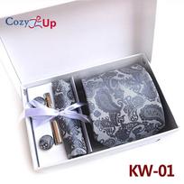 Cozy Up 6 dalių rinkinys Paisley vyriškas kaklaraištis su kaklaraiščiu kvadratiniu skareliu rankogalių kaklaraiščio segtukas dovanų dėžutė blue