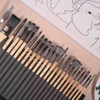 24 dalių aukštos kokybės nailono plaukų beržo trumpo strypo Artist dažų šepetėlių rinkinys, tinkamas akvarelės ir akrilo tapybos meno reikmenims