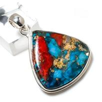Natural Spiny Oyster Gemstone Handmade 925 Sterling Silver Pendant 1.65  K2W99 blue