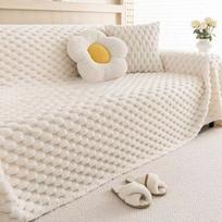 Winter Rabbit Plush One-Piece Sofa Cover Cloth Thickened Warm Sofa Towel Winter High-Grade Non-Slip All Wrapped Cover Cover 180*130cm beige