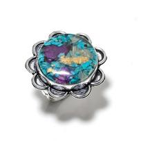 Natural Spiny Oyster Gemstone Handmade 925 Sterling Silver Ring Size 7.5 m1P34 blue