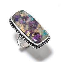 Natural Spiny Oyster Gemstone Handmade 925 Sterling Silver Ring Size 10 V8r92 gray