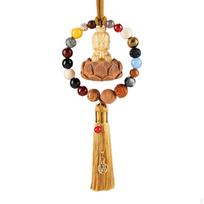Buddha Statue Car Pendant Dangling Ornament Feng Shui Decor Auto Interior Dangle Universal Rear View yellow tassels beige
