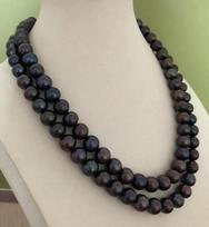 Double strands 9-10mm round black   pearl necklace  18 19 beige