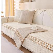 Cream Style Rice White Sofa Cushion, Pure Cotton, All Season Universal Anti Slip Leather Sofa Cover, Summer Sofa Cushion, Simple 70*70cm beige